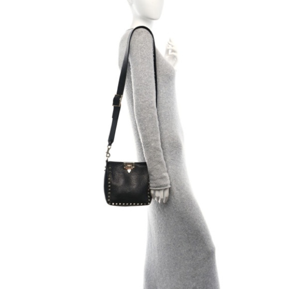 Valentino Pebbled Calfskin Mini Rockstud Flip-Lock Messenger Bag Black